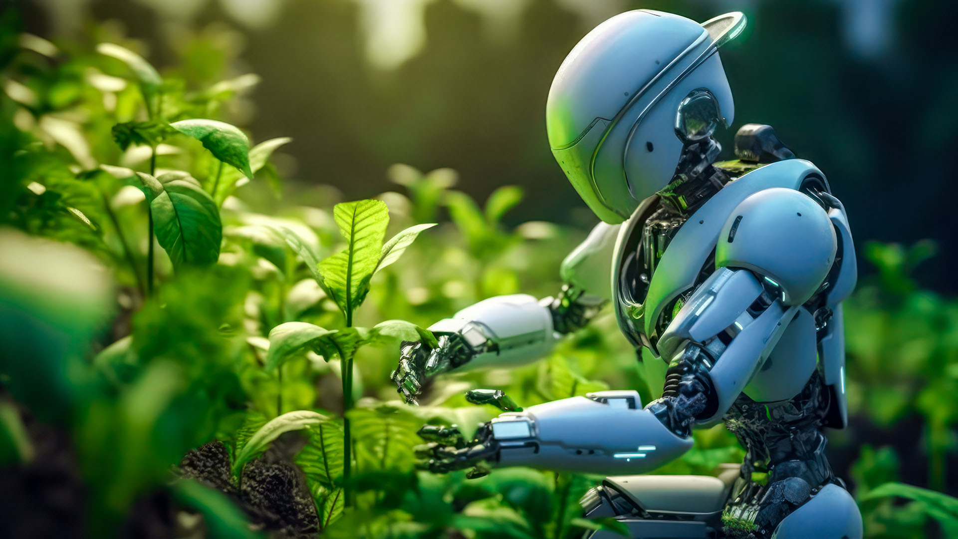 robot i trädgård - futuristisk